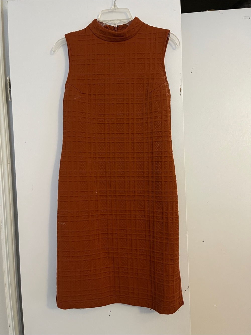 Sleeveless Mock Neck Textured Dress in Rust